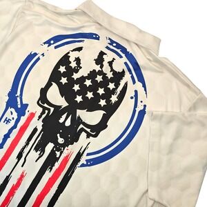 GarmentOne Clothing Mens 2XL Polo Shirt Skull American‎ Flag Patriotic